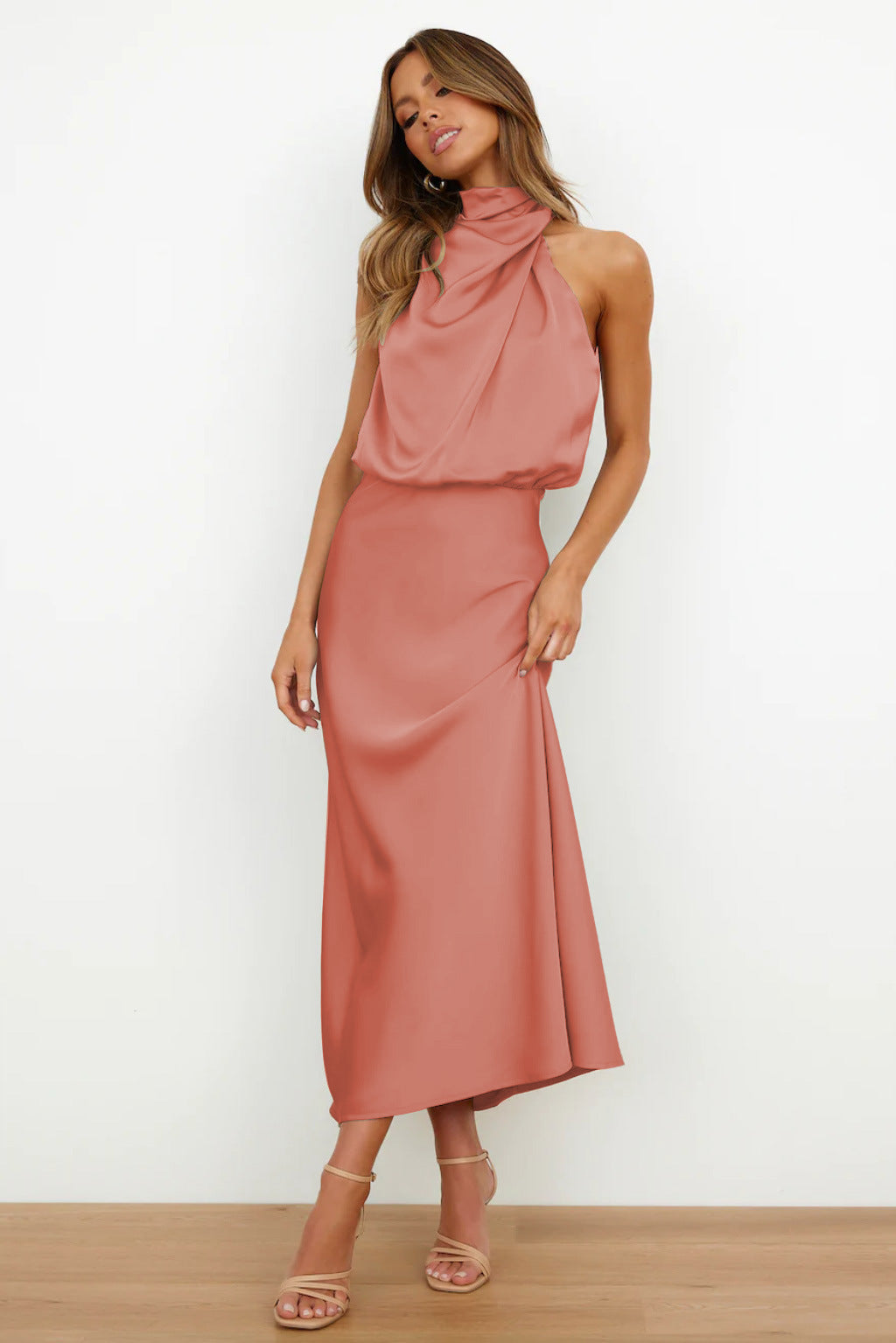 Elena | Satin Halter-Neck Midi Dress