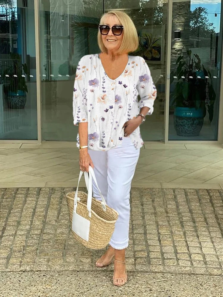 Melanie | Breezy Floral Button-Up Blouse