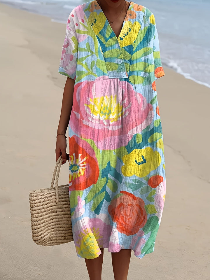 Jasmine | Bold Bloom Watercolor Midi Dress