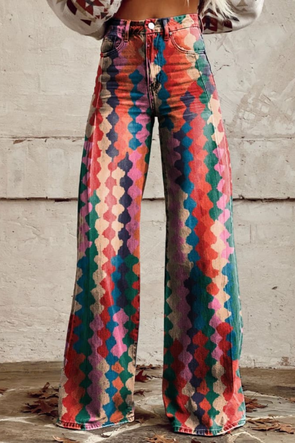 Rio | Multicolour Geometric High-Waisted Wide-Leg Jeans