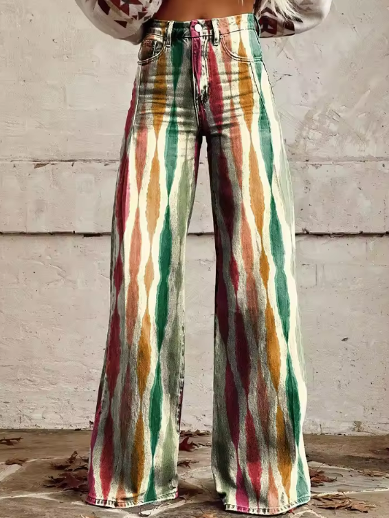 Diana | Earthtone Ripple Wide-Leg Pants