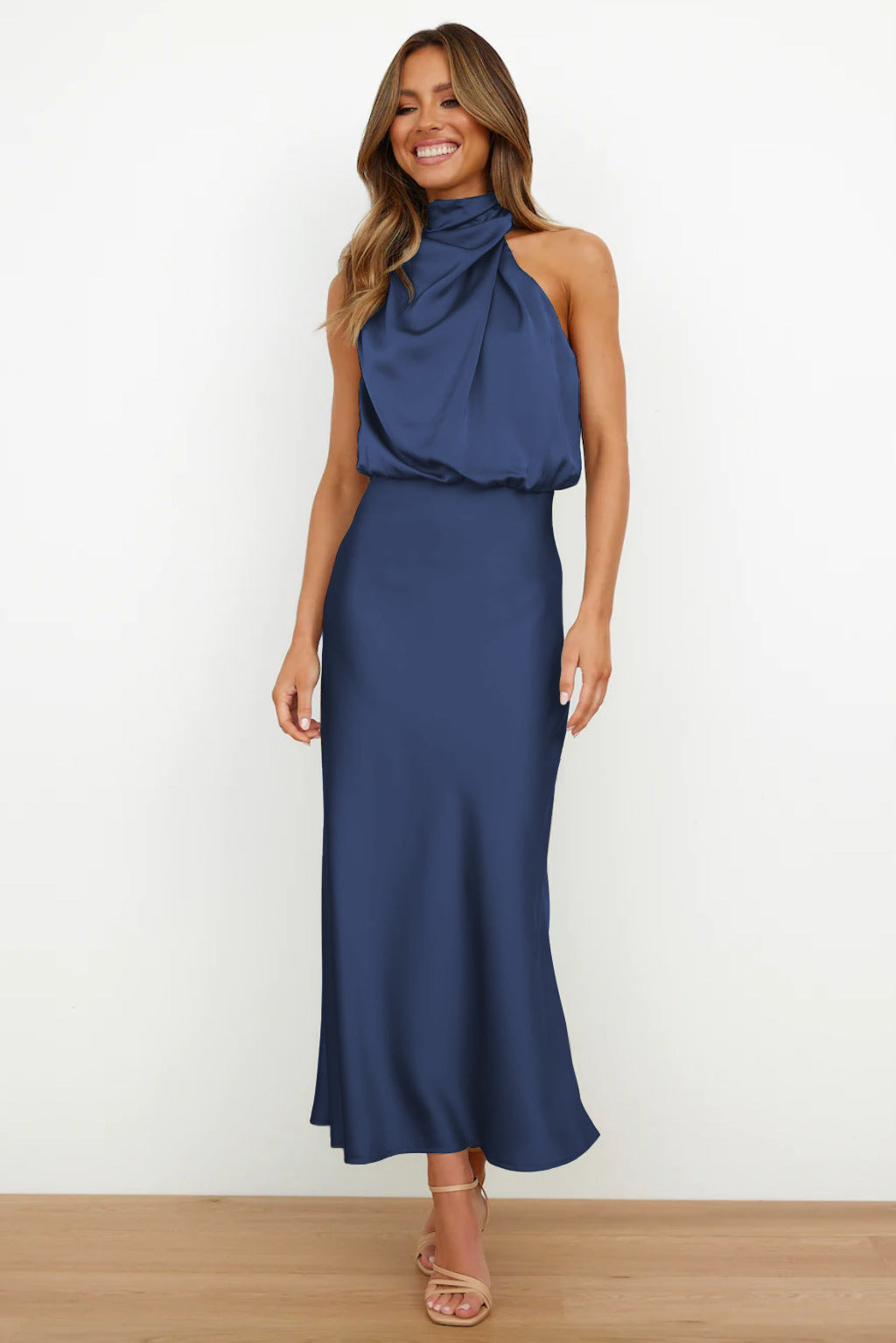 Elena | Satin Halter-Neck Midi Dress
