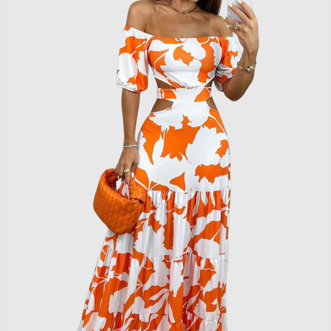 Isla | Off-Shoulder Orange Blossom Maxi Dress