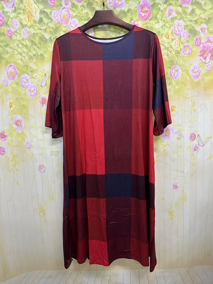 Greta | Earth-Tone Plaid Oversized Maxi Dress