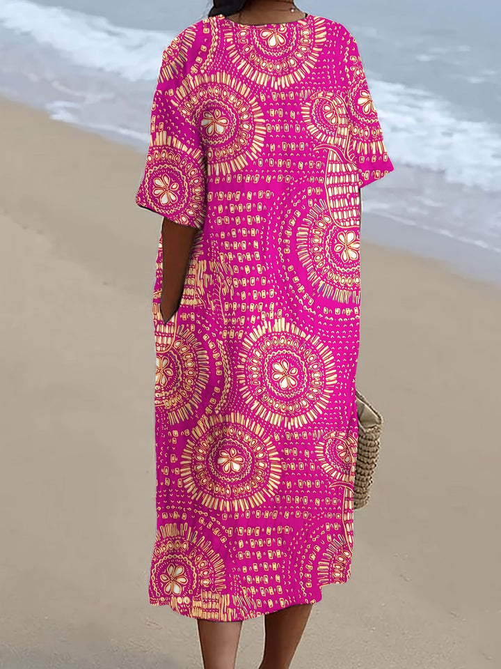 Talia | Radiant Fuchsia Tribal Midi Dress