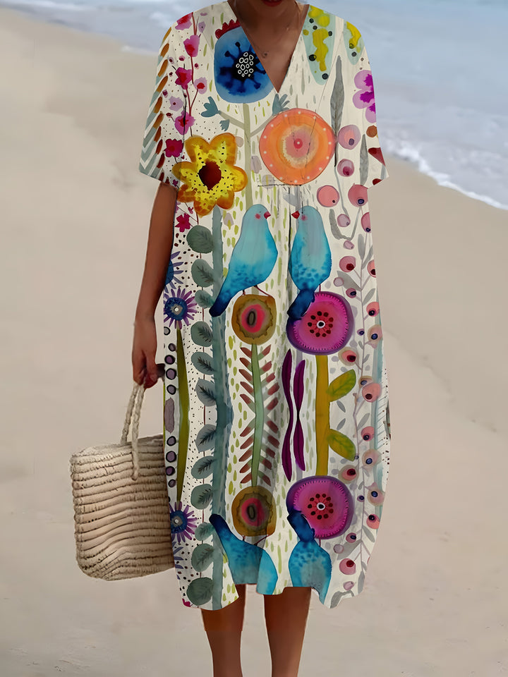 Wren | Whimsical Garden Bird Midi Dress