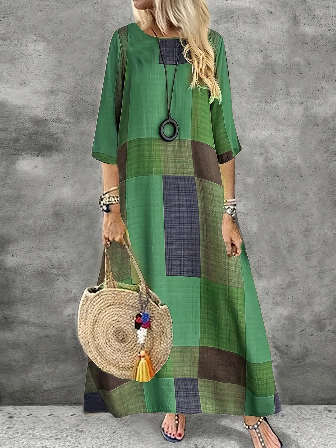 Ivy | Relaxed Fit Green Patchwork Maxi Dress