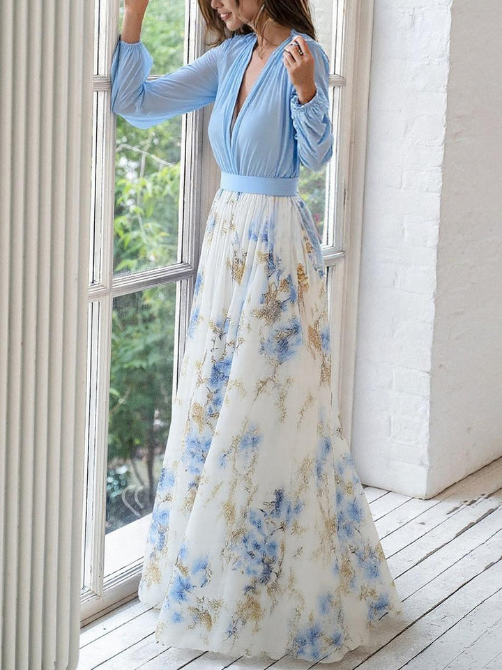 Aurora | Flowing Sky-Blue Chiffon Gown
