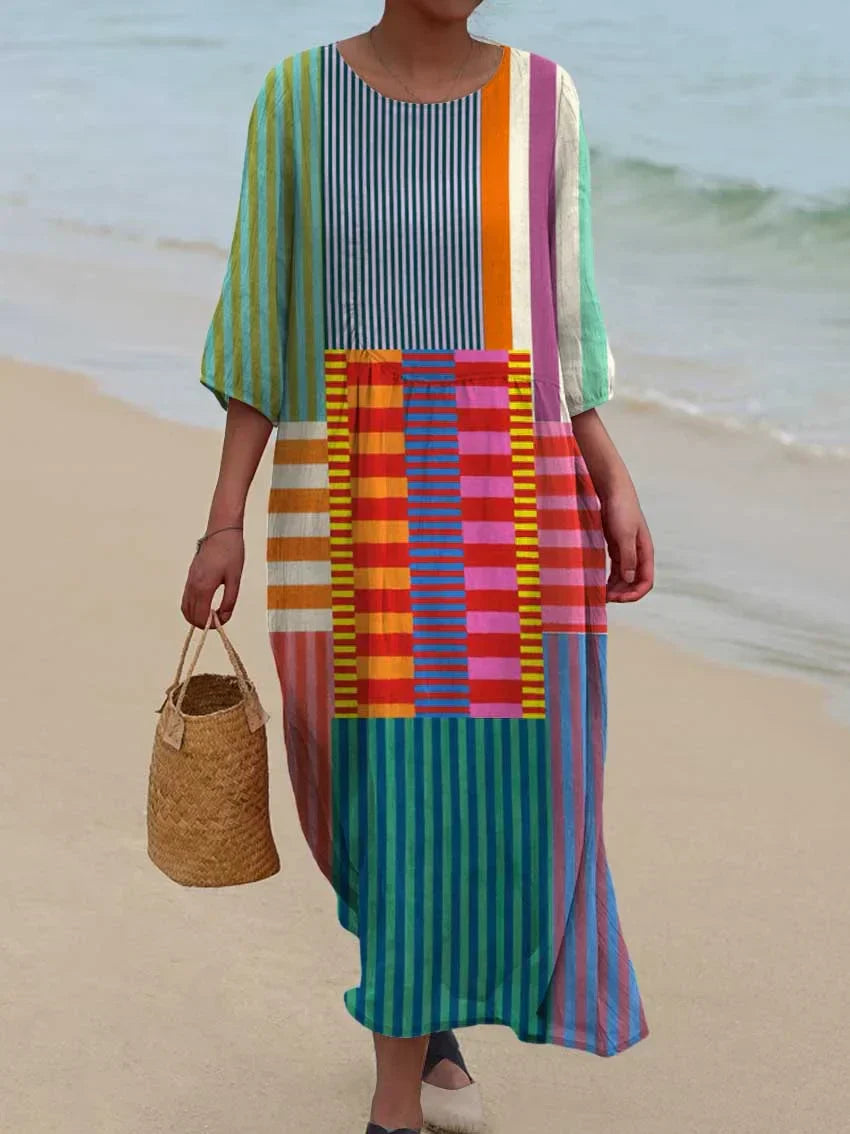 Cleo | Bold Striped Patch Maxi Dress