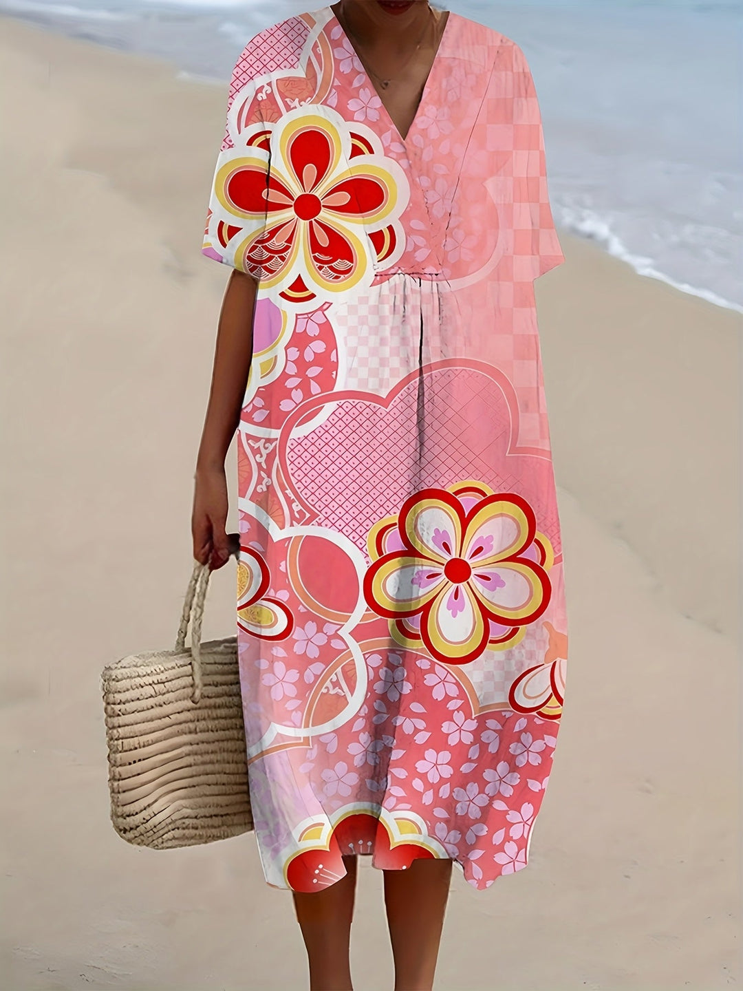 Maisie | Retro Blossom Pink Wrap Dress