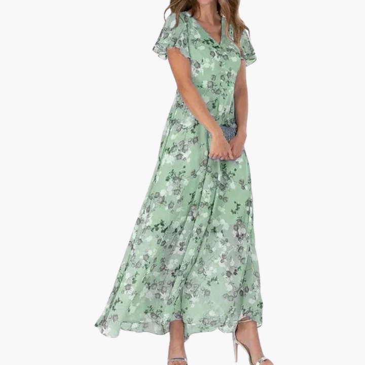 Kaylee | Floral Flutter-Sleeve Maxi Dress
