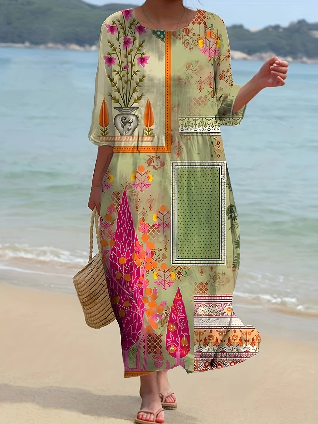 Imogen | Boho Botanical Patchwork Maxi Dress