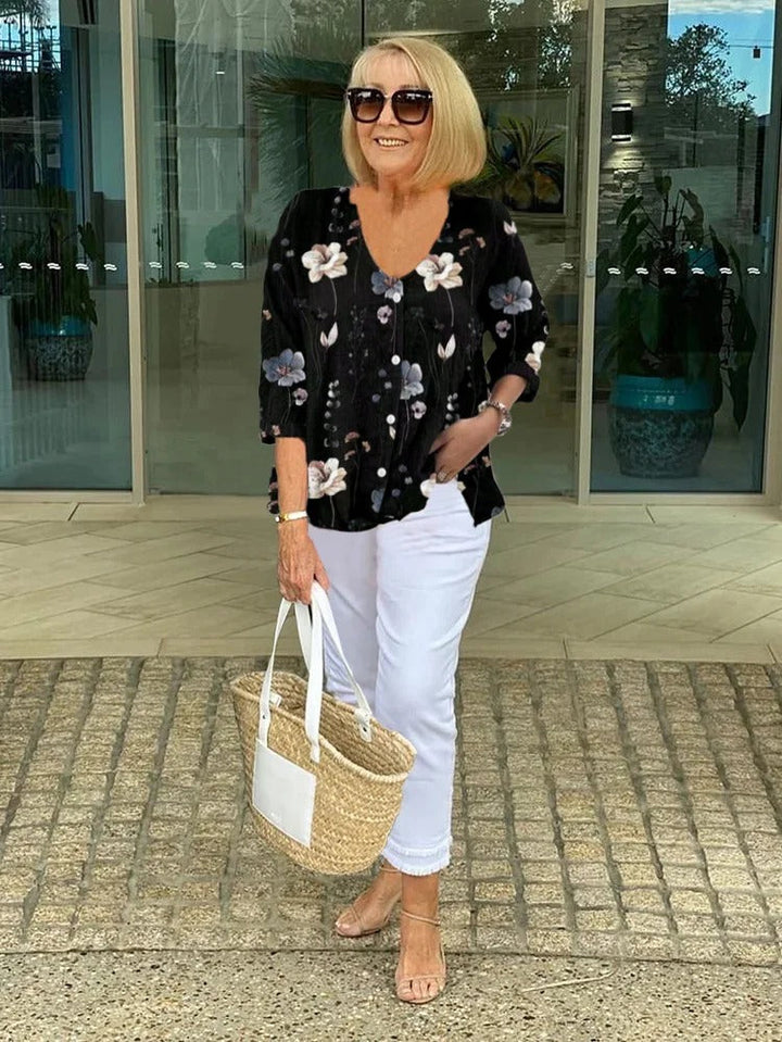 Melanie | Breezy Floral Button-Up Blouse