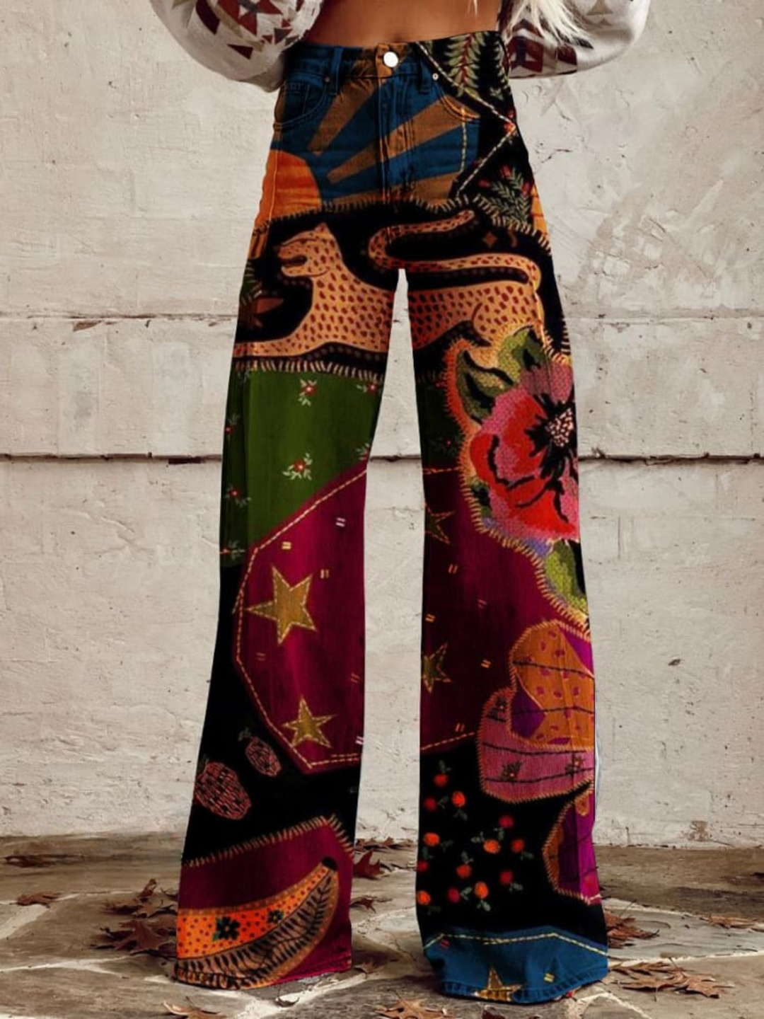 Lyra | Tapestry Jungle Print High-Waisted Wide-Leg Trousers