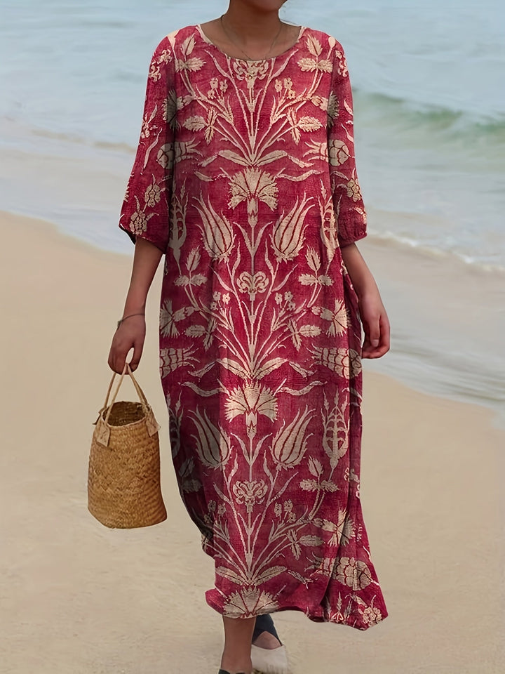 Agnes | Vintage Garnet Botanical Maxi Dress