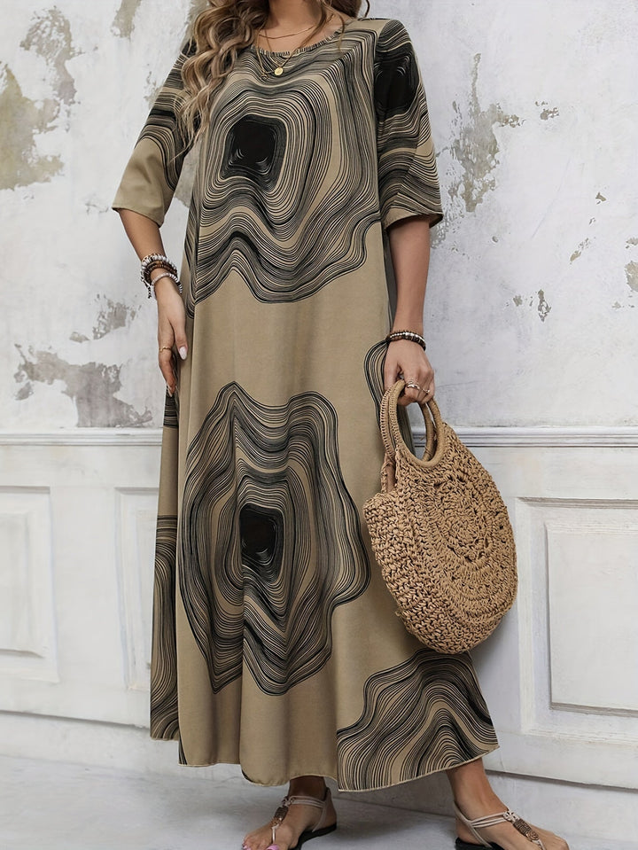 Freya | Abstract Earth-Tone Maxi Dress