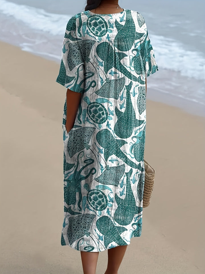 Cleo | Sea Creature Print Relaxed Midi Dress