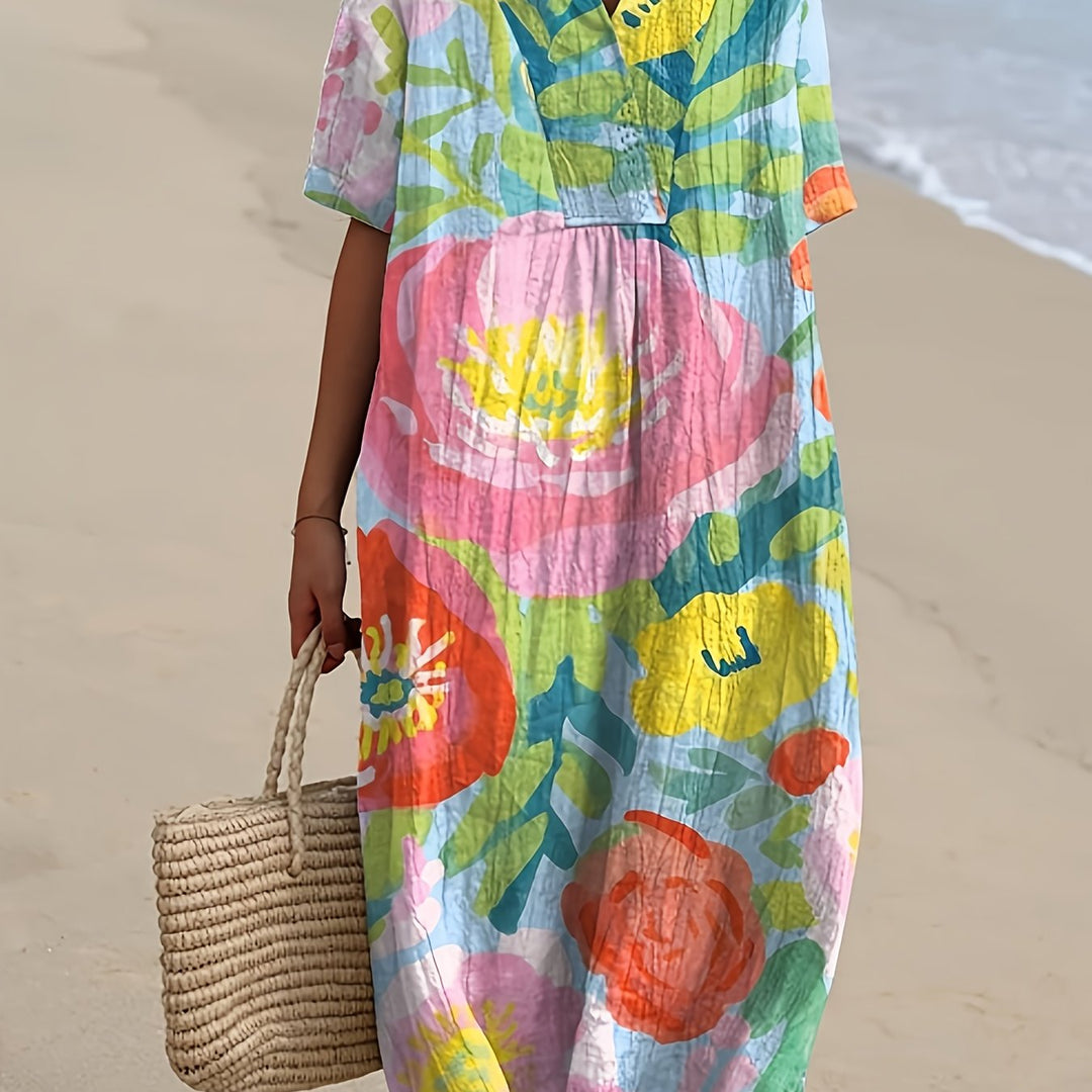 Jasmine | Bold Bloom Watercolor Midi Dress