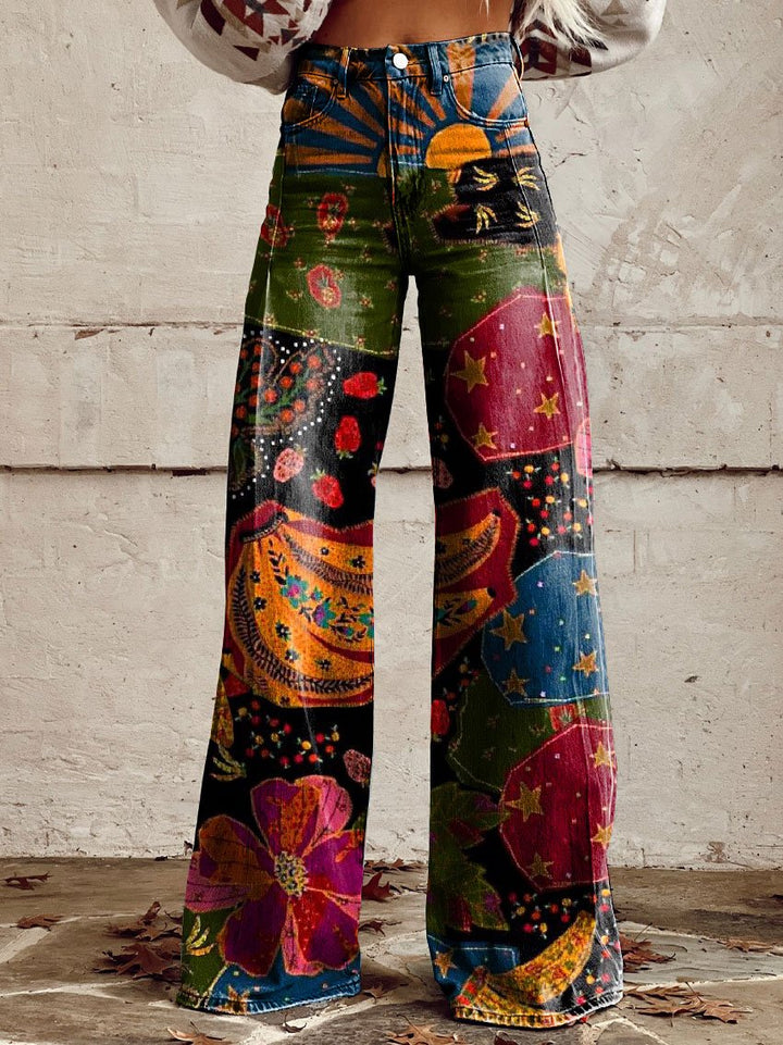 Nova | Bohemian Sunset Print Wide-Leg Trousers