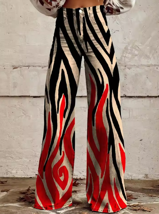 Bianca | Bold Flame-Print Wide-Leg Jeans