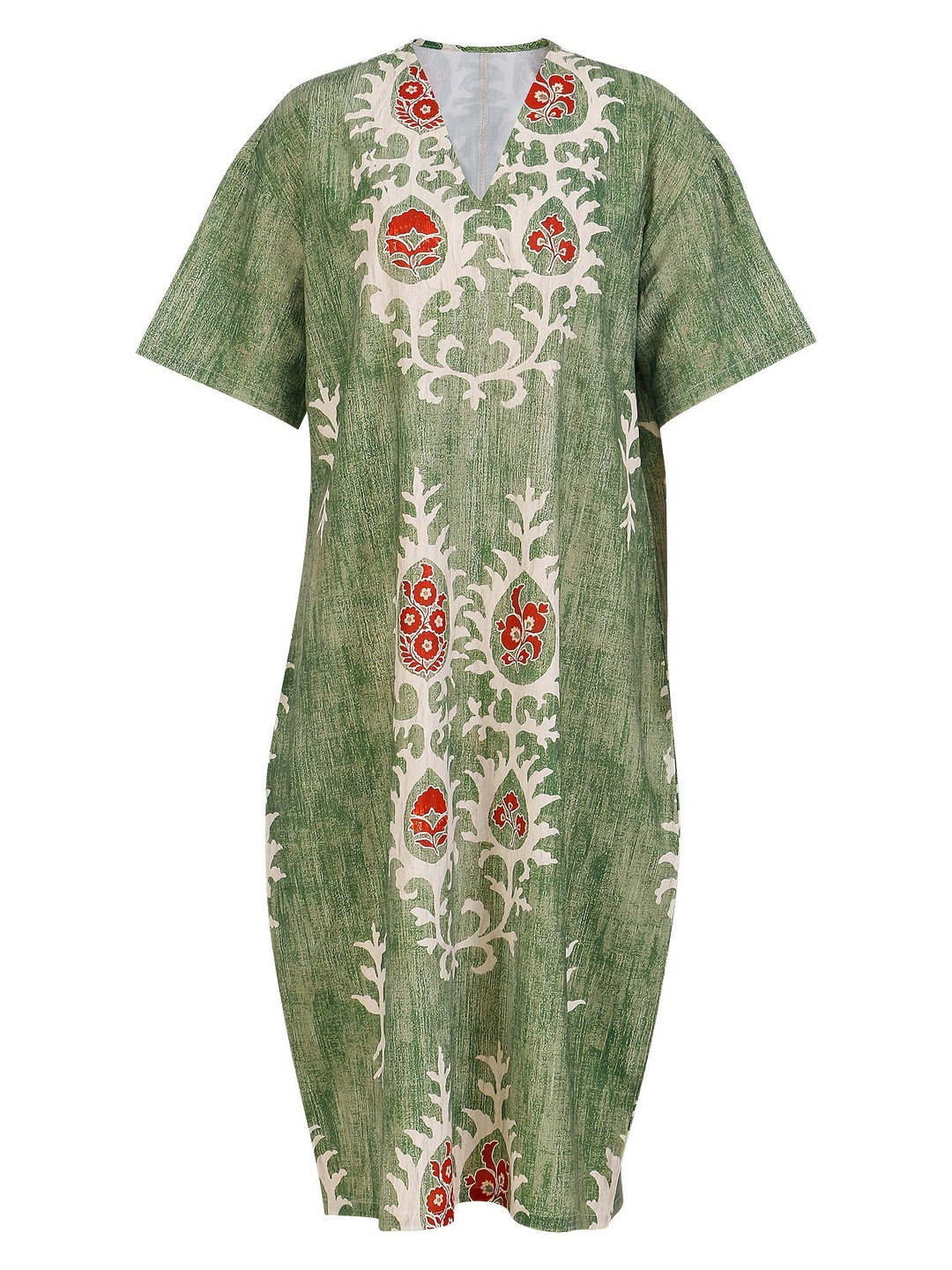Edith | Boho Olive Embroidered Midi Dress