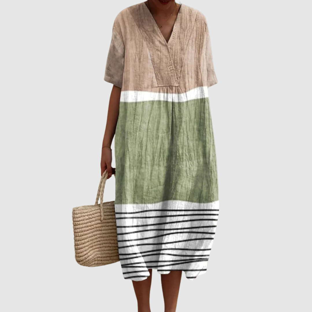 Clara | Earthtone Stripe Midi Dress