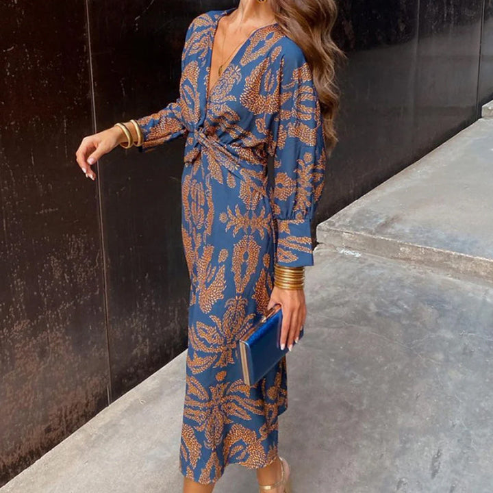 Evelyn | Chic Twist-Front Printed Midi Dress