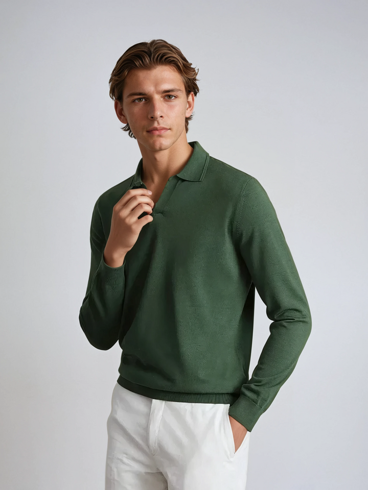 Long Sleeve Polo Without Buttons Green