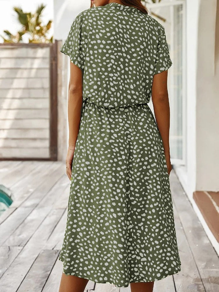Georgia | Soft-Spotted Button-Up Midi Dress