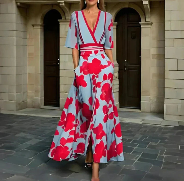 Vivienne | Scarlet Bloom Kimono Maxi Dress