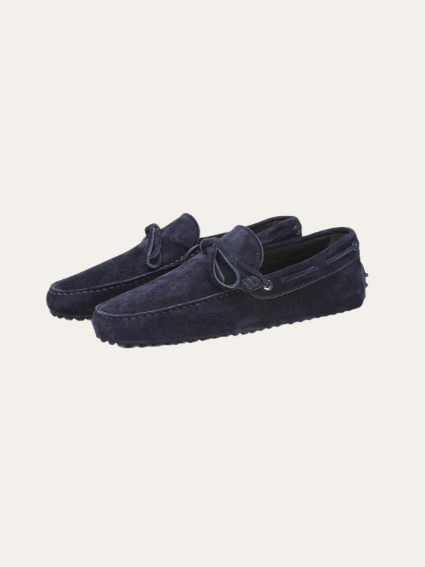 Navy Blue Suede Moccasins