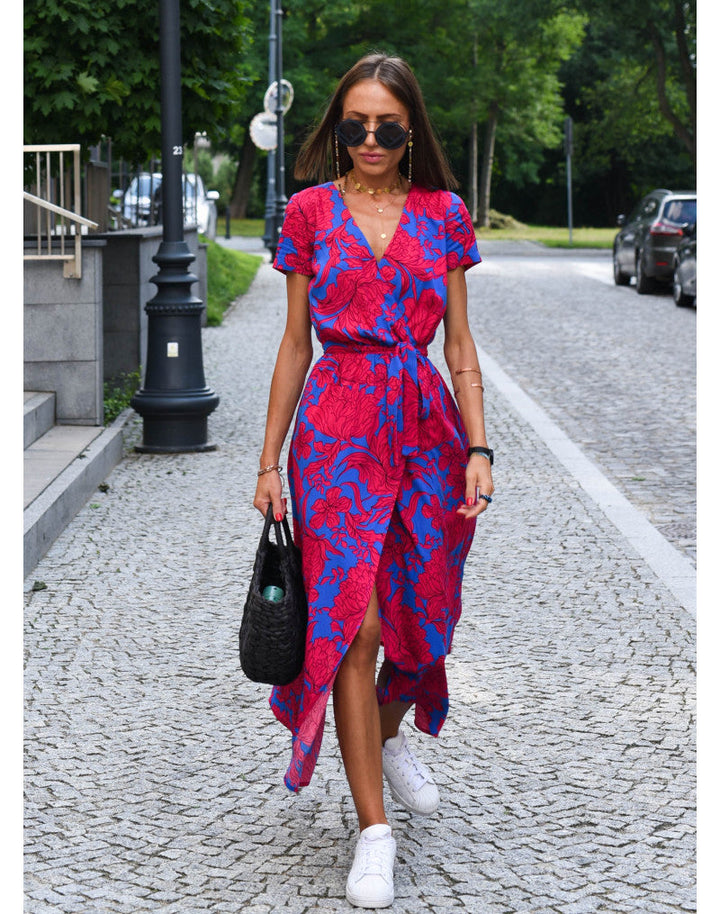 Freya | Bold Blossom Tie-Waist Midi Dress