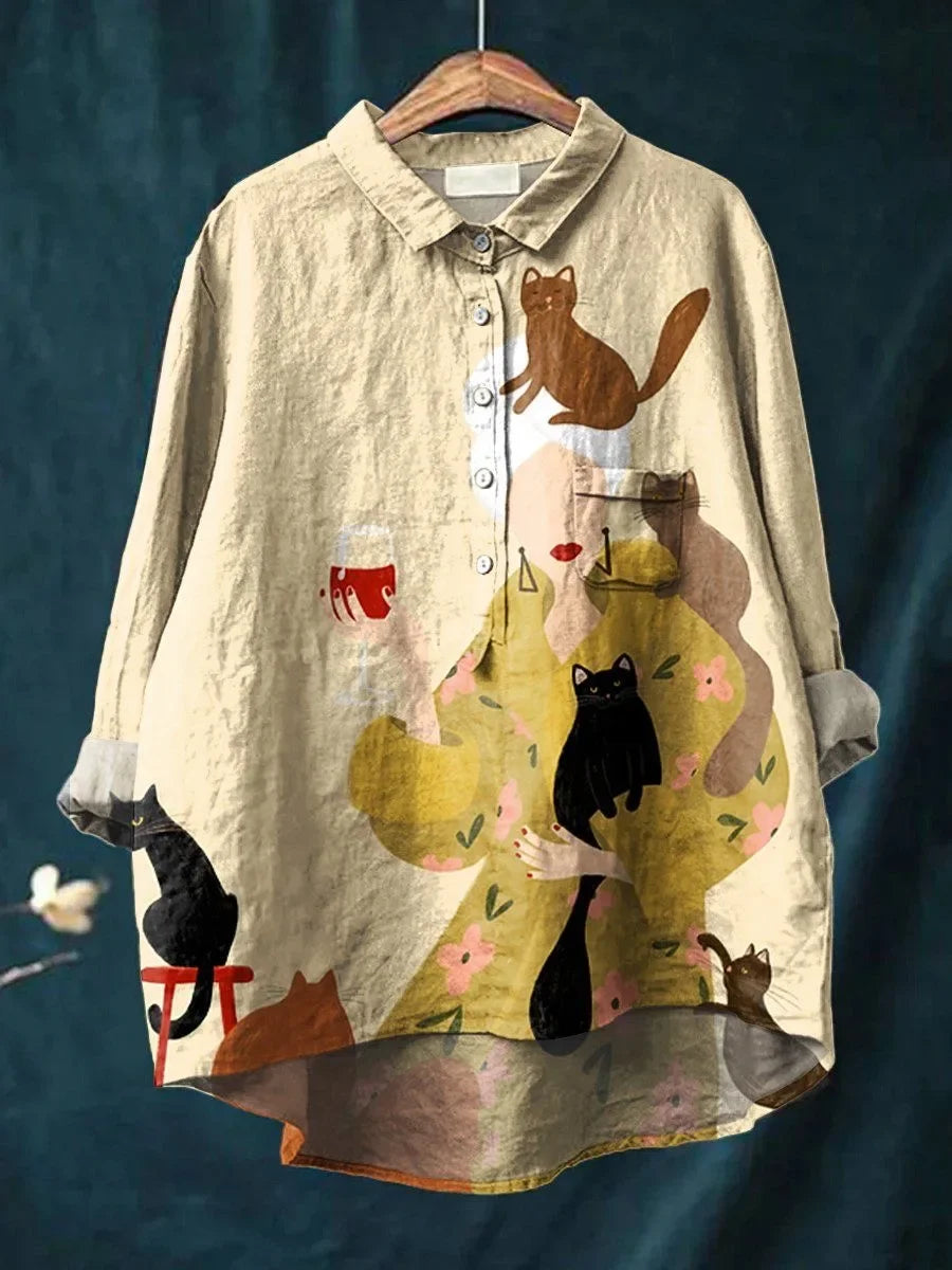 Milly | Artistic Cat-Lover Button Blouse