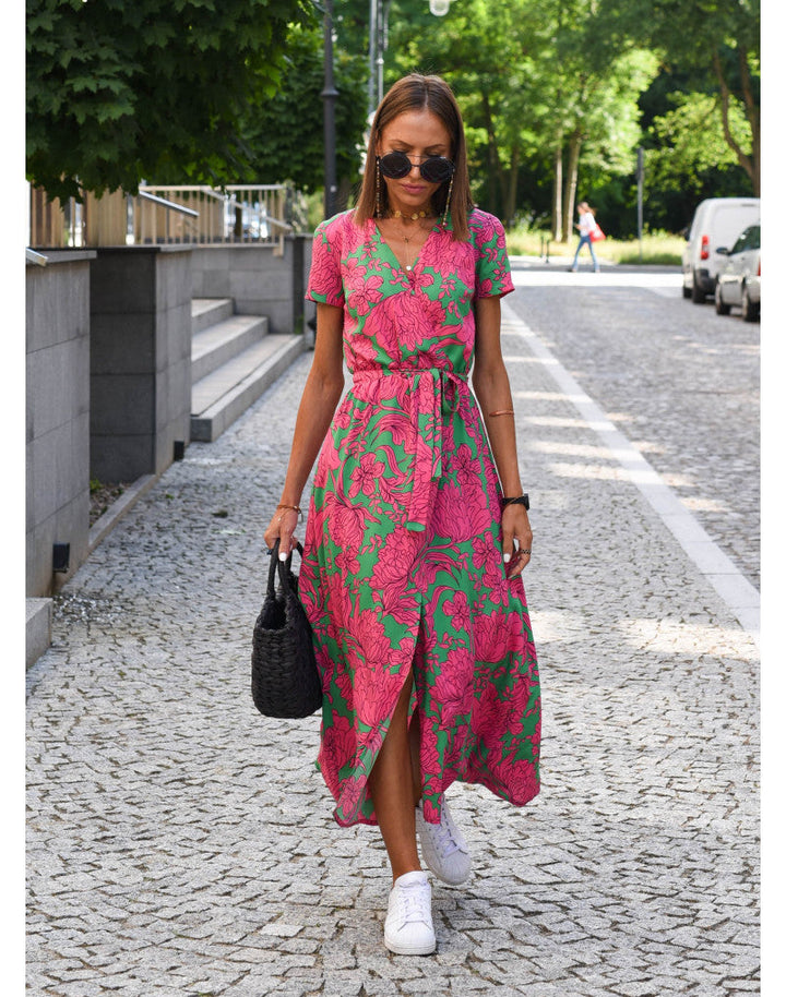 Freya | Bold Blossom Tie-Waist Midi Dress