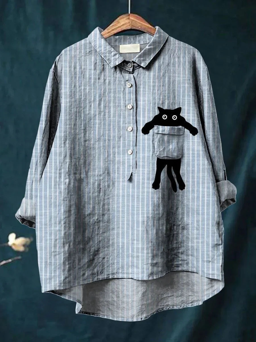 Tilly | Striped Peekaboo Cat Linen Shirt
