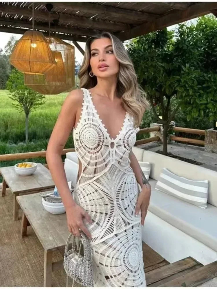 Isabelle | Boho Crochet Lace Fitted Maxi Dress