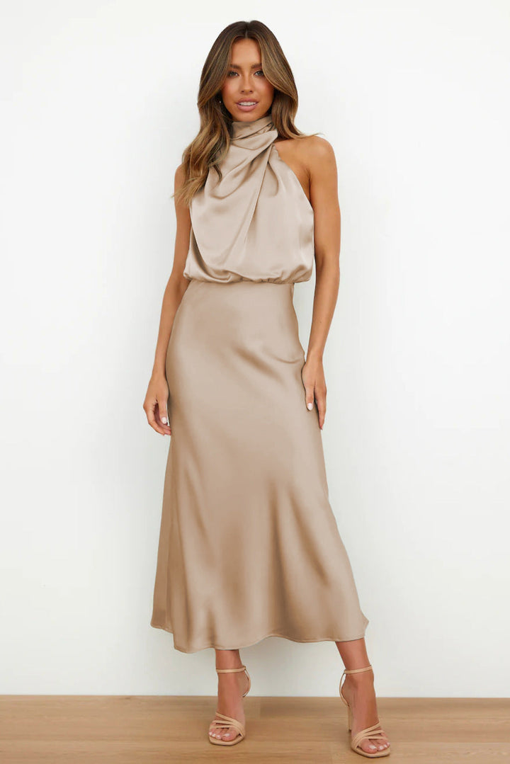 Elena | Satin Halter-Neck Midi Dress