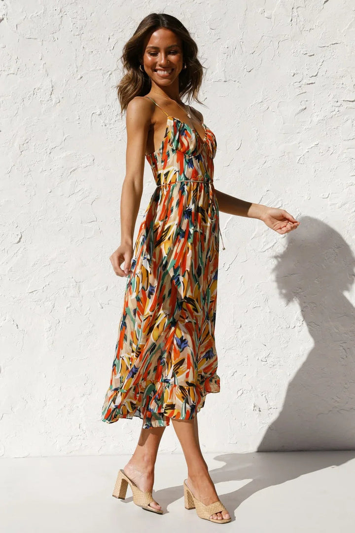 Isla | Sunset Brushstroke Midi Dress