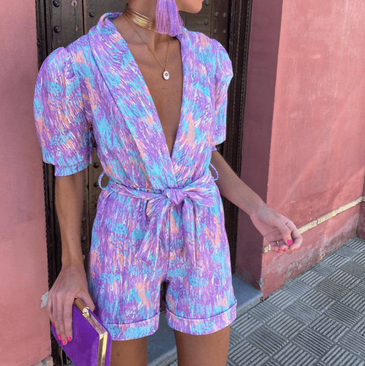 Lyla | Bright Abstract Belted Summer Playsuit