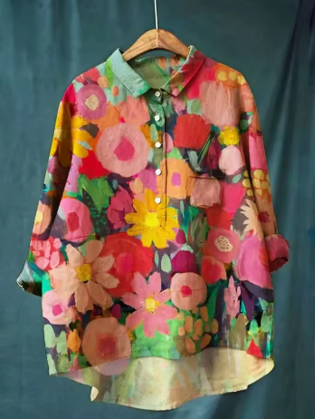 Camille | Bold Garden Bloom Linen Shirt