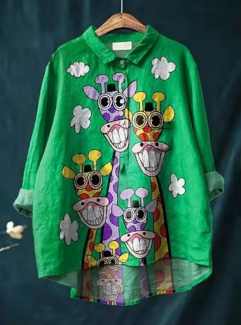 Poppy | Playful Giraffe Print Linen Shirt