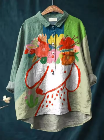 Daisy | Floral Dog Art Linen Blouse