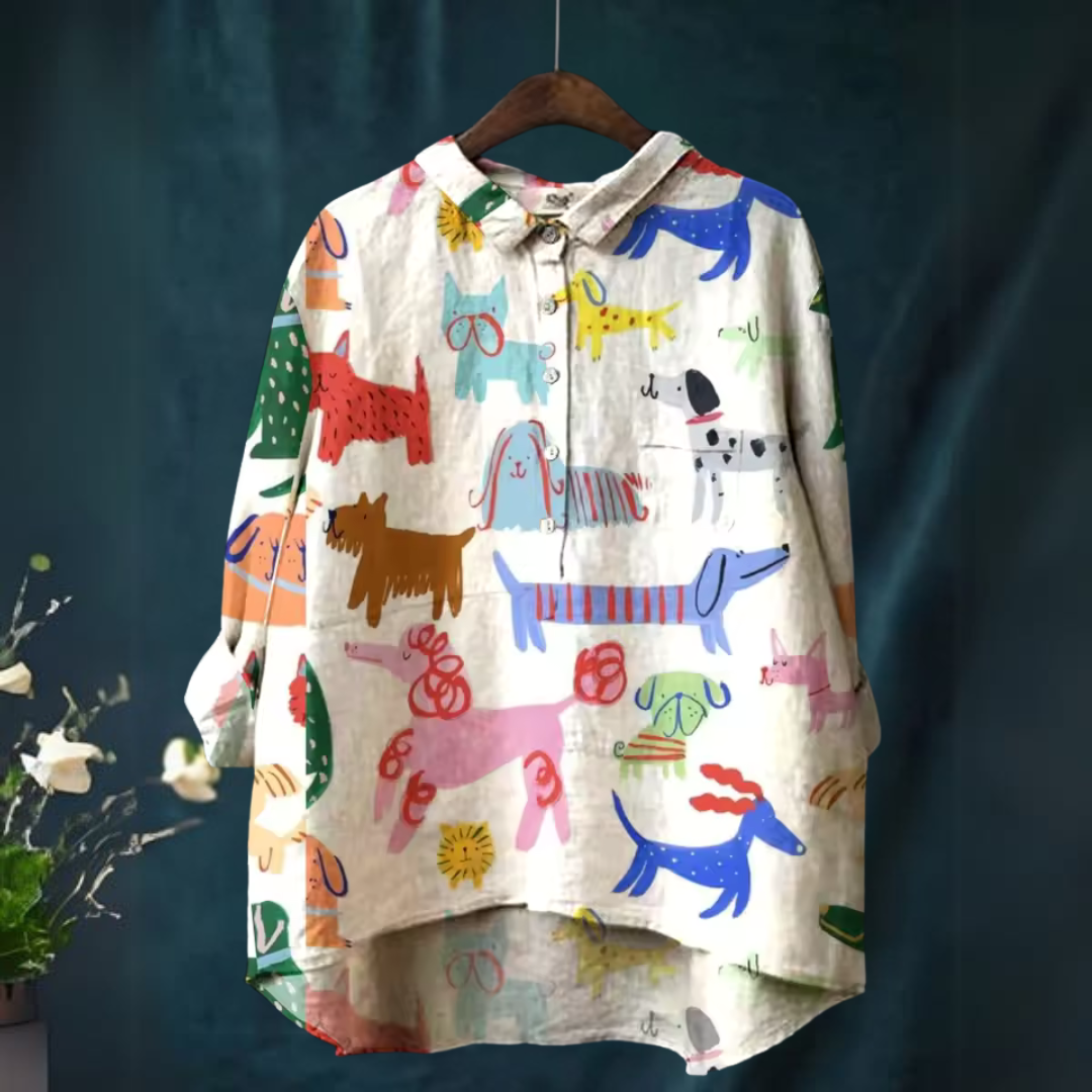 Sunny | Colorful Dog Parade Linen Shirt