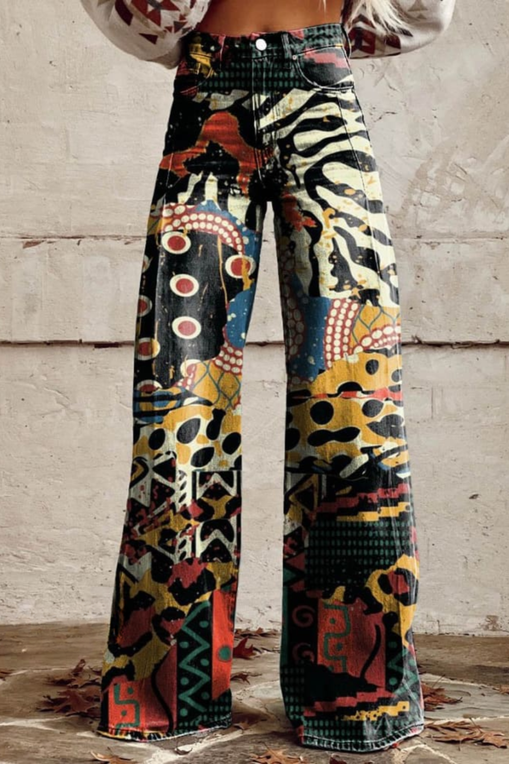 Freya | Abstract Tribal High-Waisted Wide-Leg Jeans