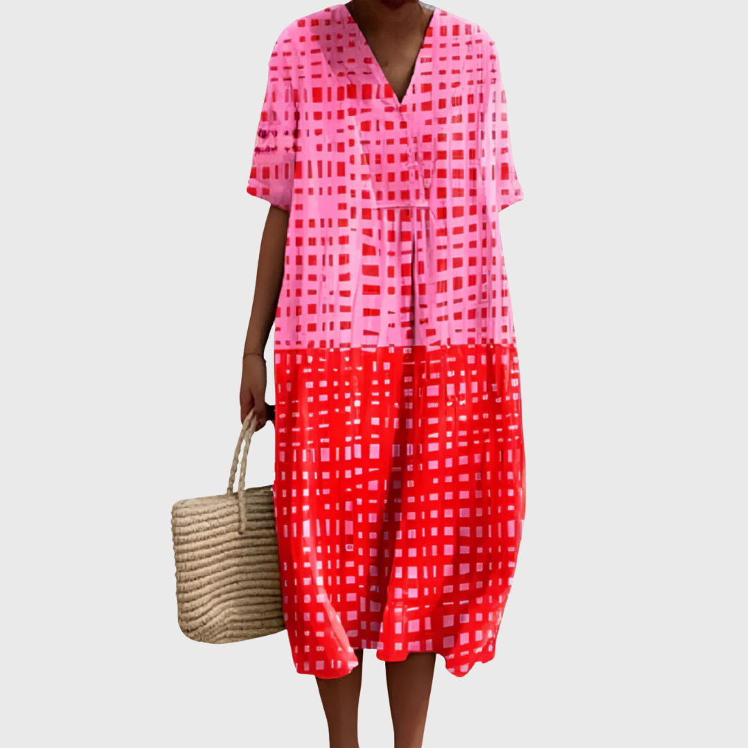 Tilly | Grid Pop Two-Tone Midi Dress