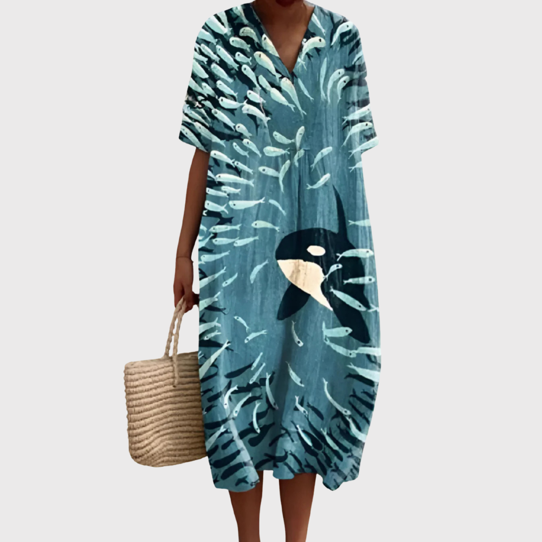 Nia | Ocean Dance Orca Print Midi Dress