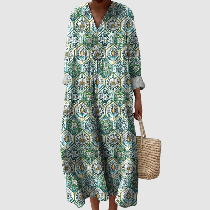 Sophia | Mediterranean Tile Print Maxi Dress