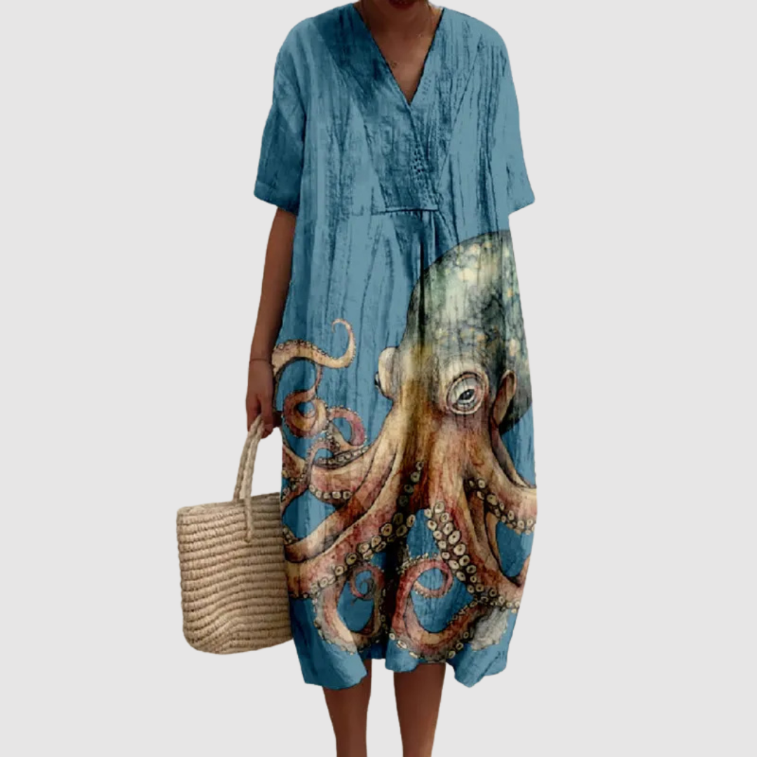 Marina | Ocean Octopus Printed Midi Dress