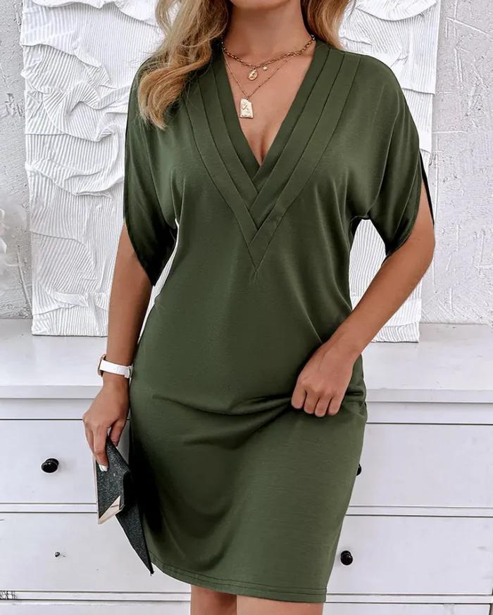 Grace | Deep Olive V-Neck Tunic Dress
