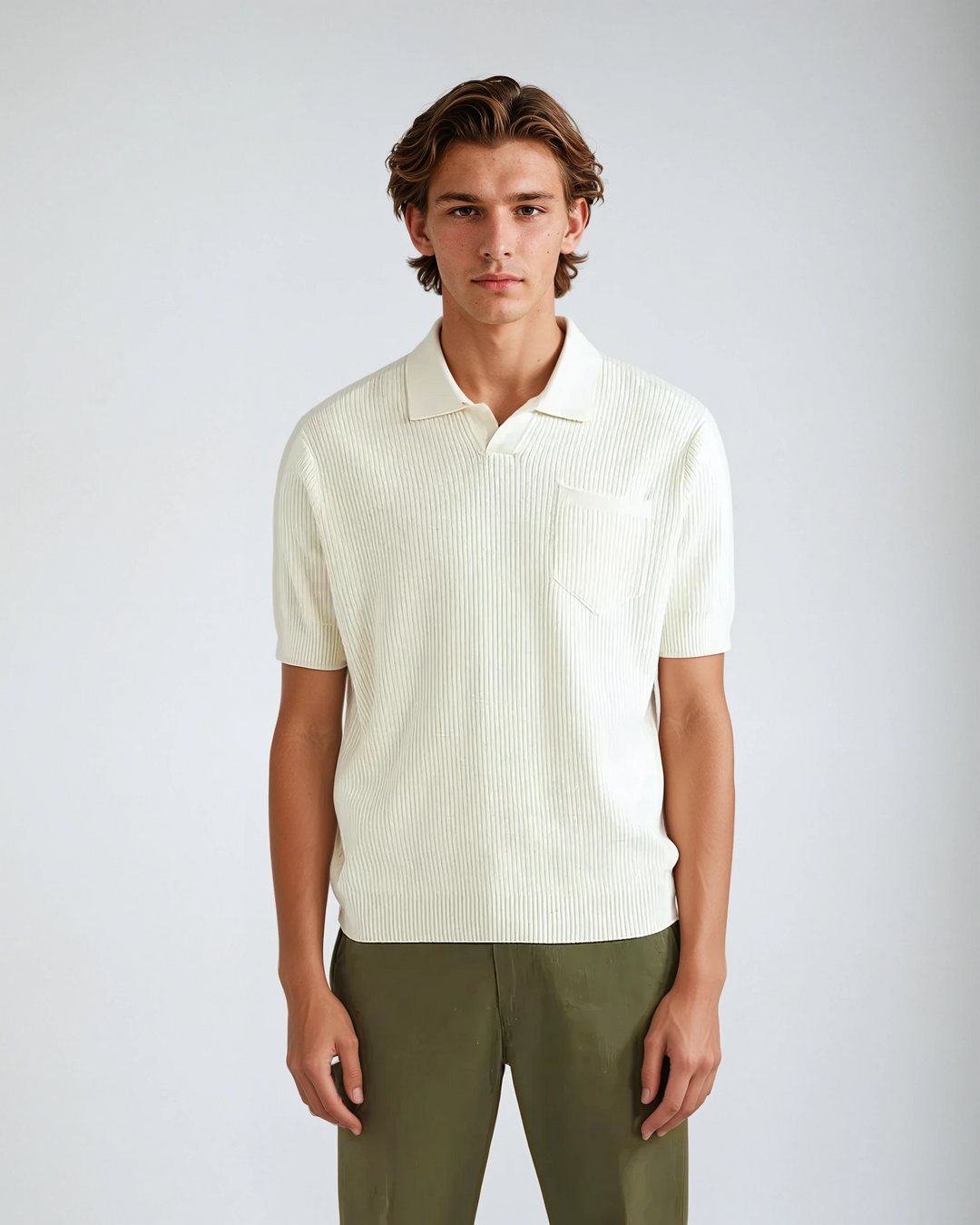 Crochet Polo with Pocket White